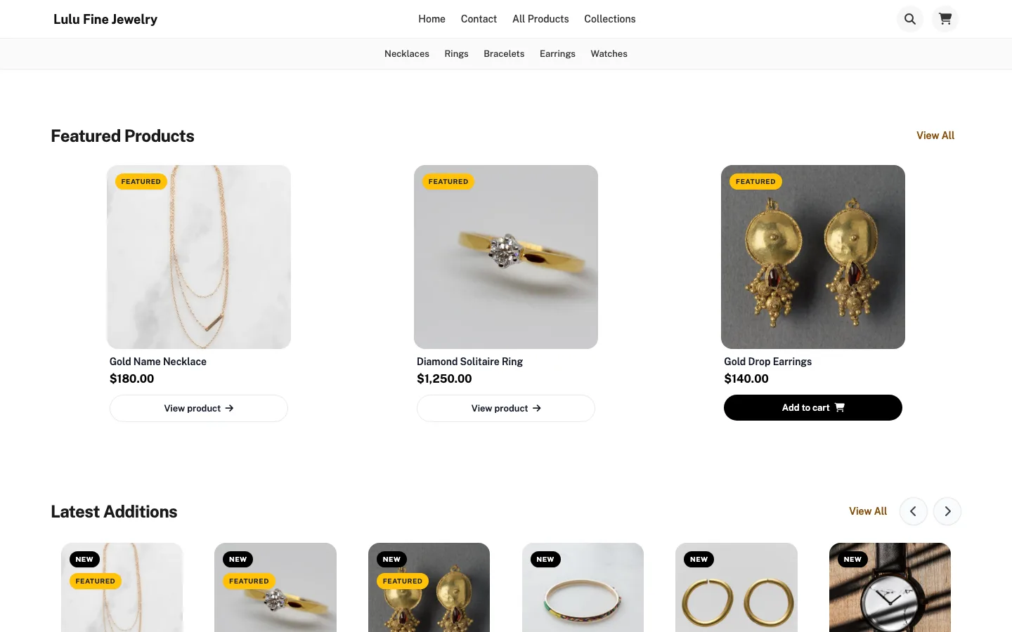 Jewellery store online shop with rings and necklaces