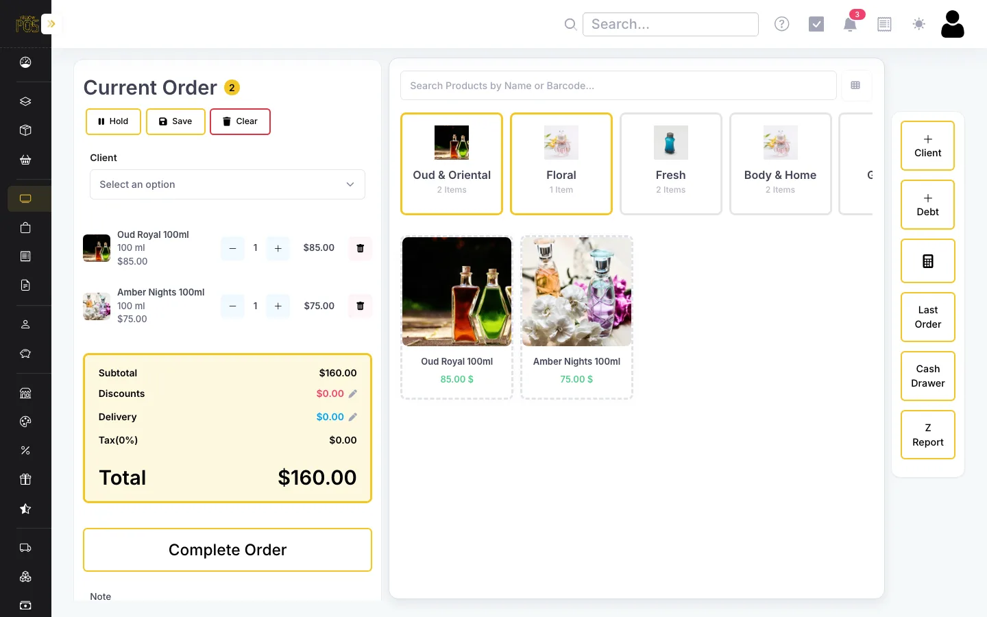 YellowPOS checkout with perfumes