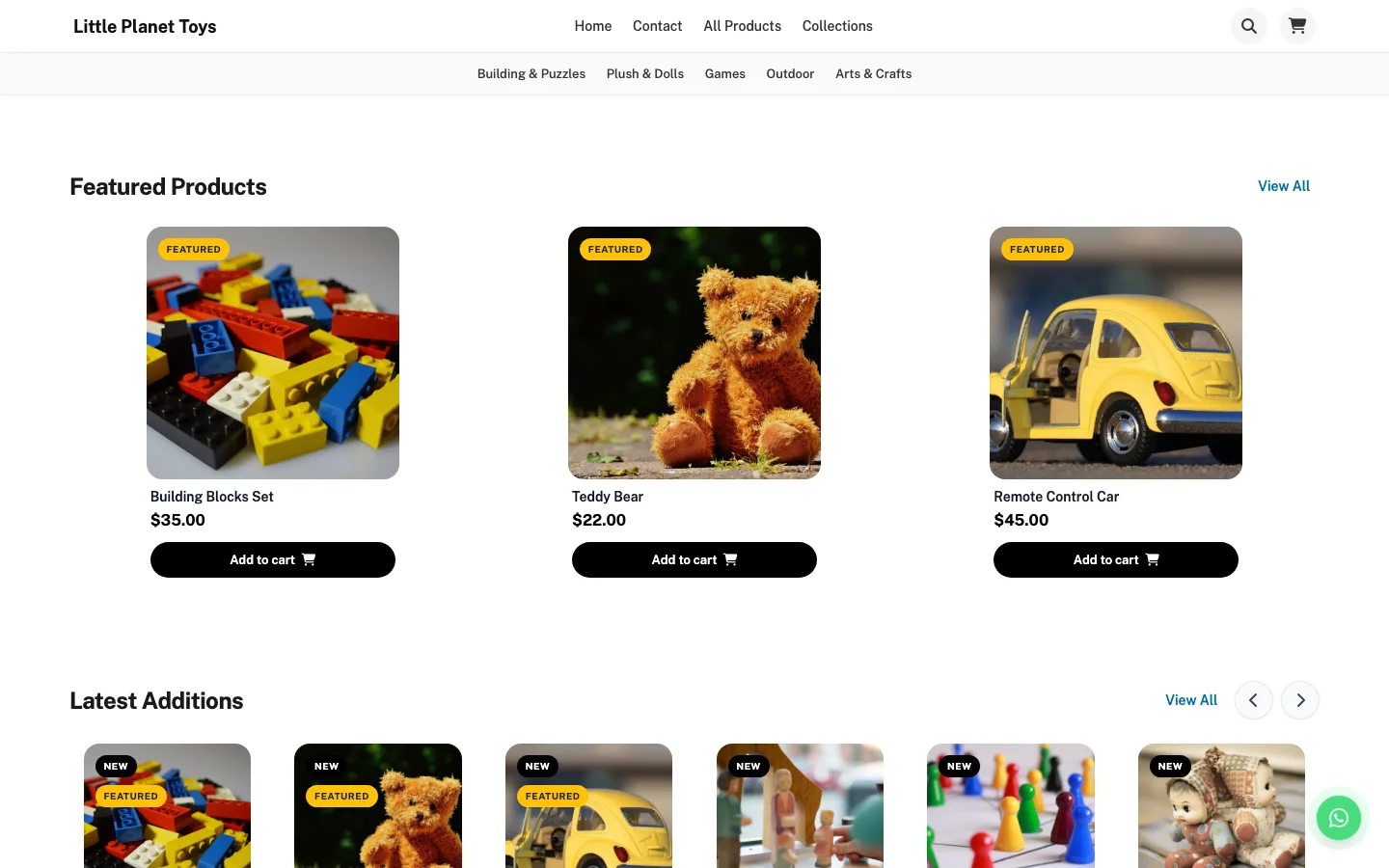 Toy store online shop with featured toys